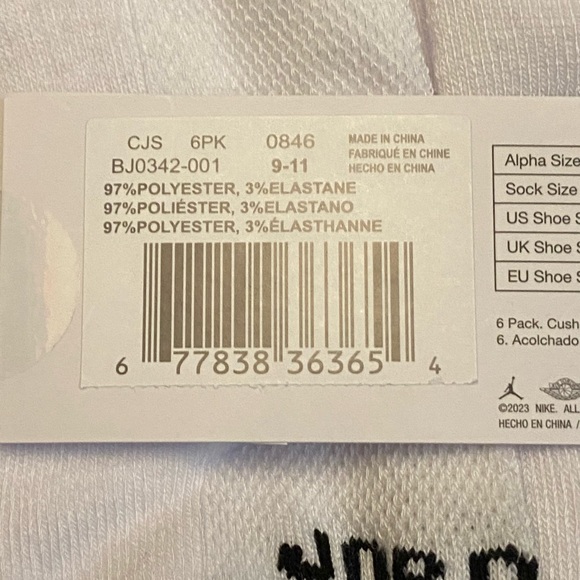 Jordan basketball cushioned Quarter socks 6 pairs - Picture 11 of 12